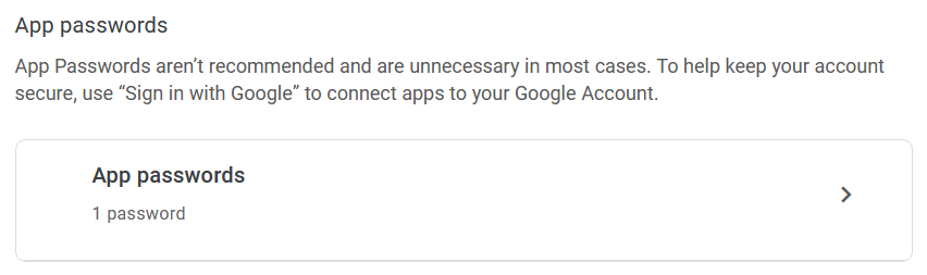 Google App password section