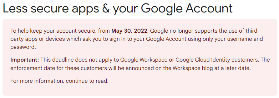 Google Less Secure App notification